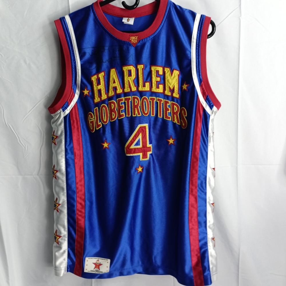 Harlem Globetrotters Flight Time 4 Autographed Basketball Jersey Blue Medium